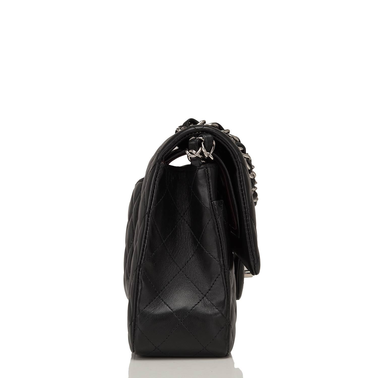 Chanel Black Quilted Lambskin Medium Classic Double Flap Bag In Excellent Condition In New York, NY