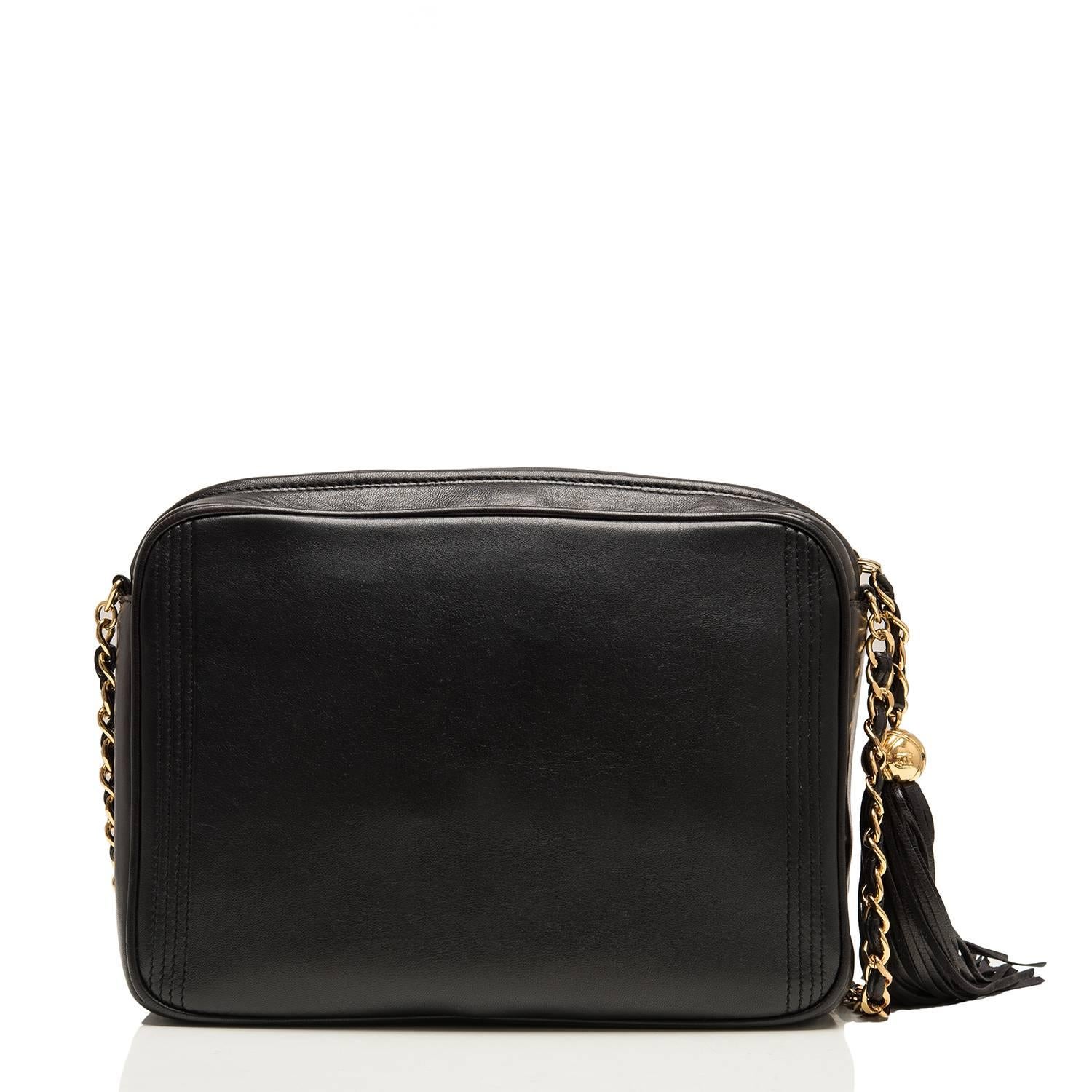 Women's Chanel Vintage Black Lambskin Tasseled Camera Shoulder/Crossbody Bag Gold Hardwa