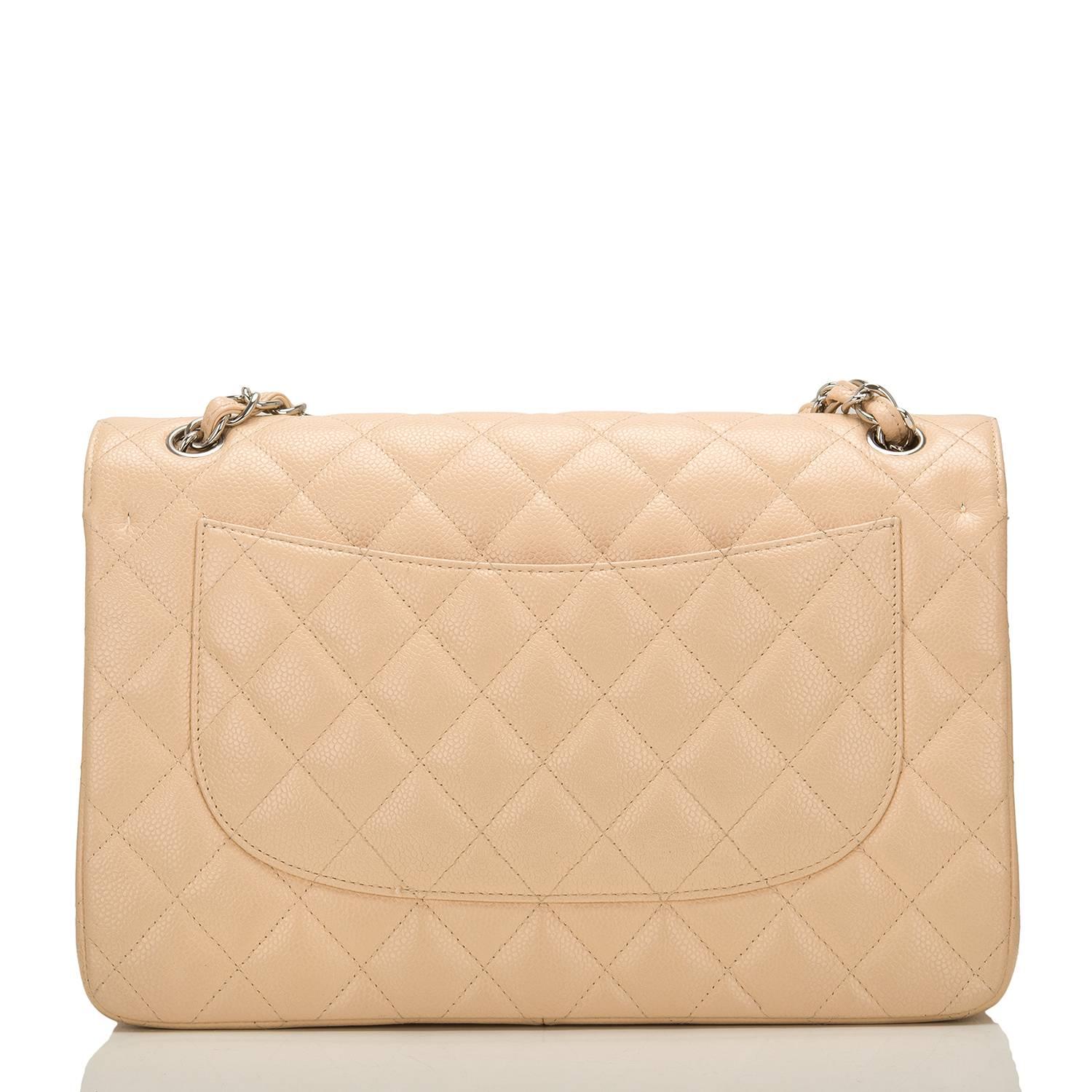 Women's Chanel Beige Quilted Caviar Jumbo Classic Double Flap Bag