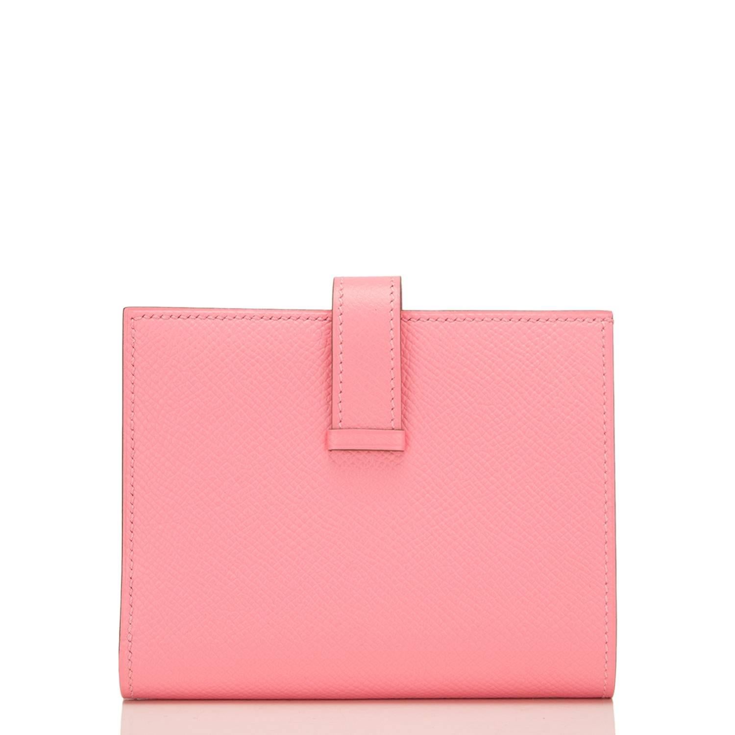 Pink Hermes Rose Confetti Epsom Compact Bearn Wallet For Sale