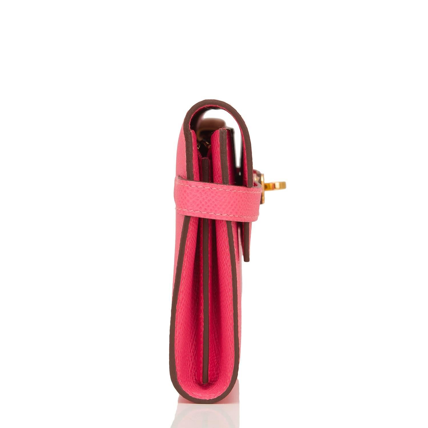 Pink Hermes Rose Azalea Epsom Kelly Longue Wallet Gold Hardware
