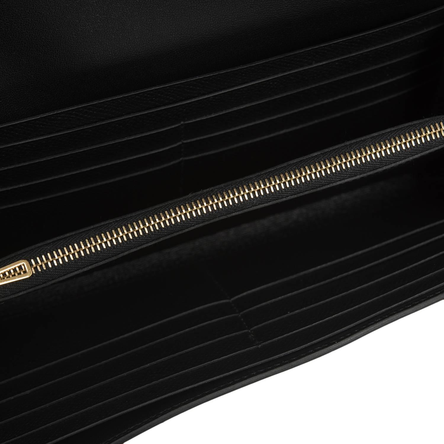 Hermes Black Epsom Constance Long Wallet Clutch Gold Hardware For Sale 3