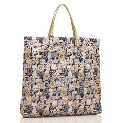 Chanel Navy, Grey And Gold CC Peace Cat Graphic Printed Large Shopping Tote