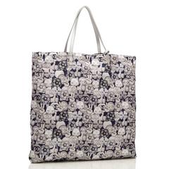 Chanel Navy, Grey And Silver CC Peace Cat Graphic Printed Large Shopping Tote