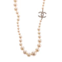 Chanel Faux Pearl and CC Logo Necklace
