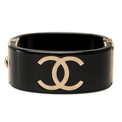 Chanel Runway Black and Gold CC Logo Cuff Bracelet