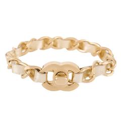 Chanel Gold Interwoven Leather And Chain CC Turnlock Bracelet