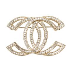 Chanel Large Crystal And Matte Gold Tone CC Cut-Out Brooch