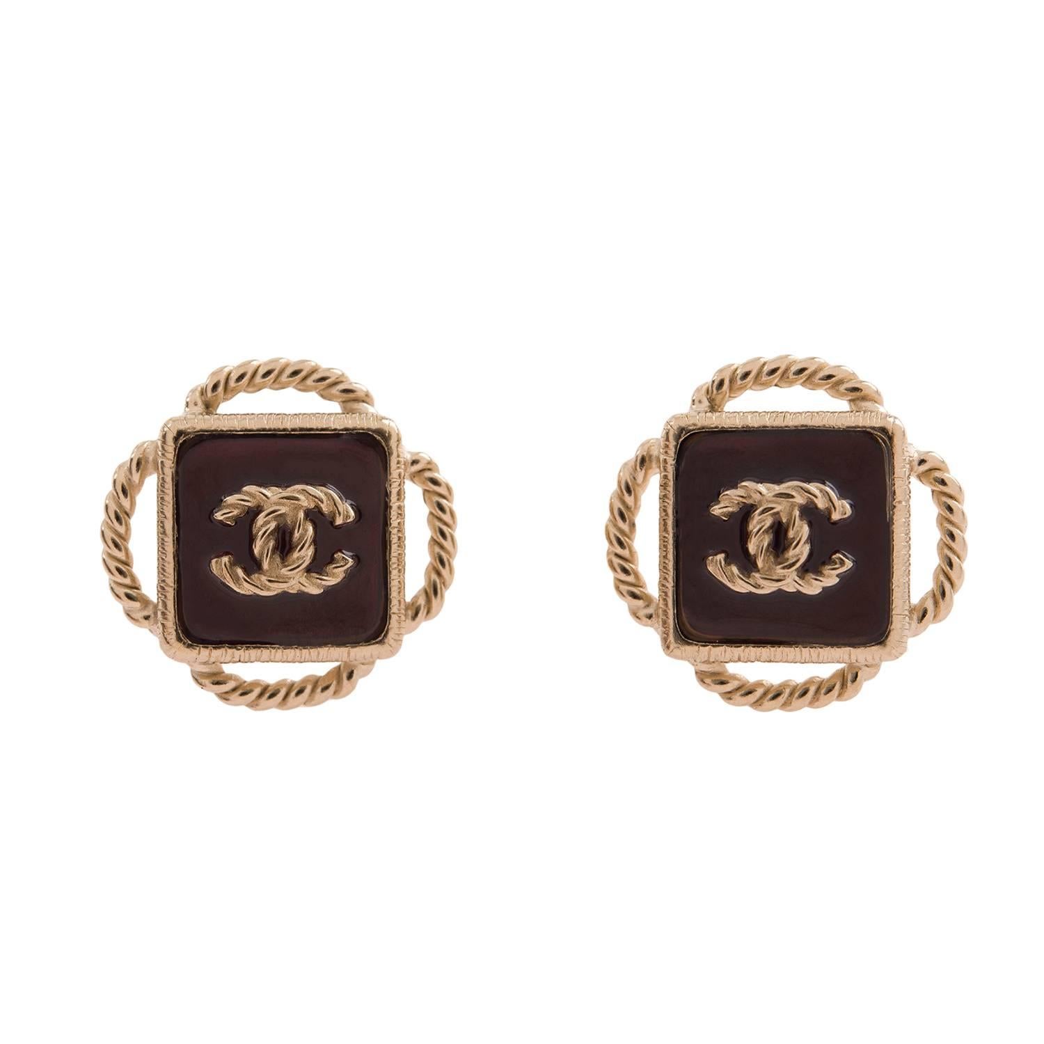 Chanel Red "Gripoix" Beaded Matte Gold Tone Floral Earrings For Sale