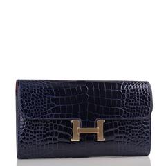 Hermes Blue Marine Alligator Constance Long Clutch Wallet