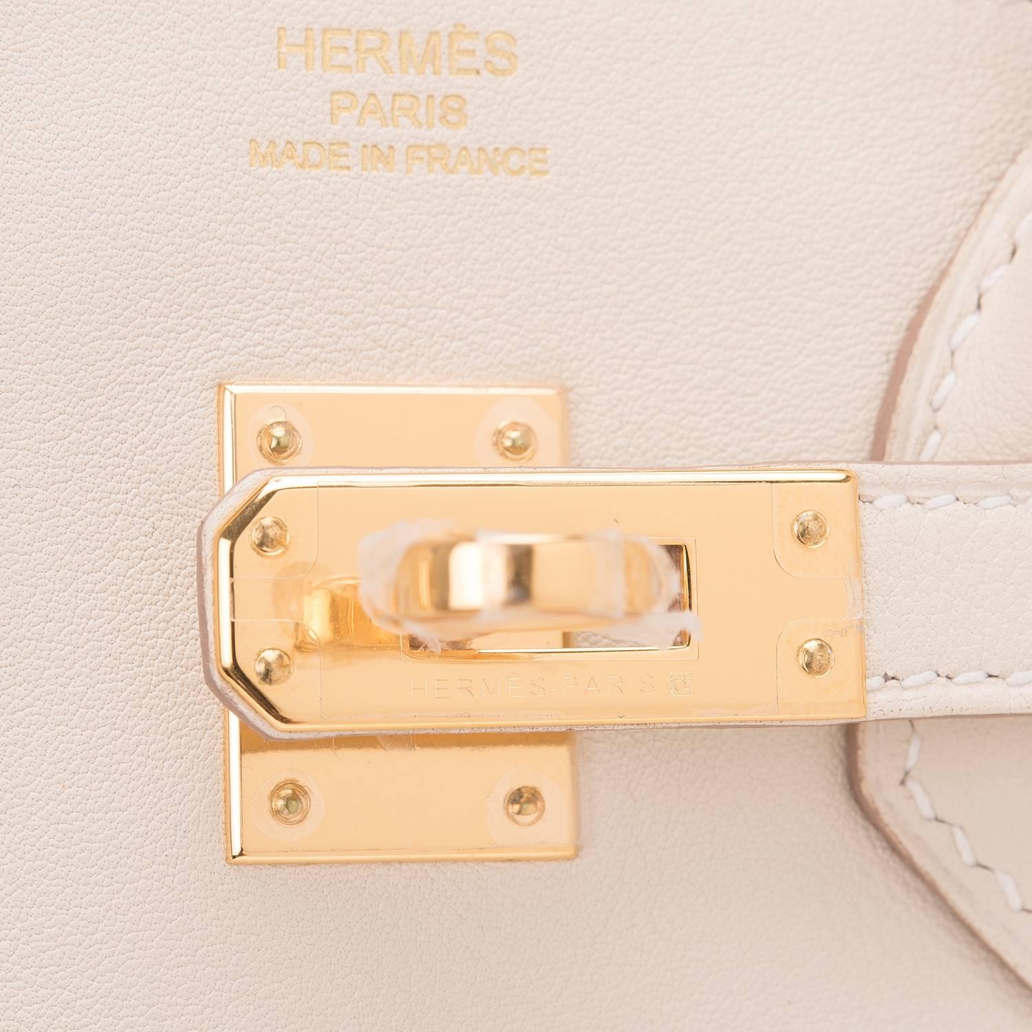 White Hermes Swift 25cm Gold Hardware Craie Birkin Bag For Sale