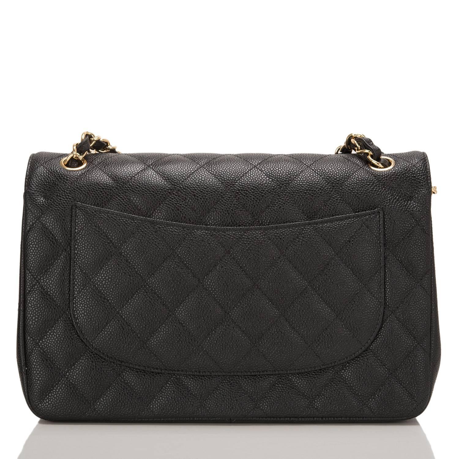 Chanel Black Quilted Caviar Jumbo Classic Double Flap Bag In New Condition For Sale In New York, NY