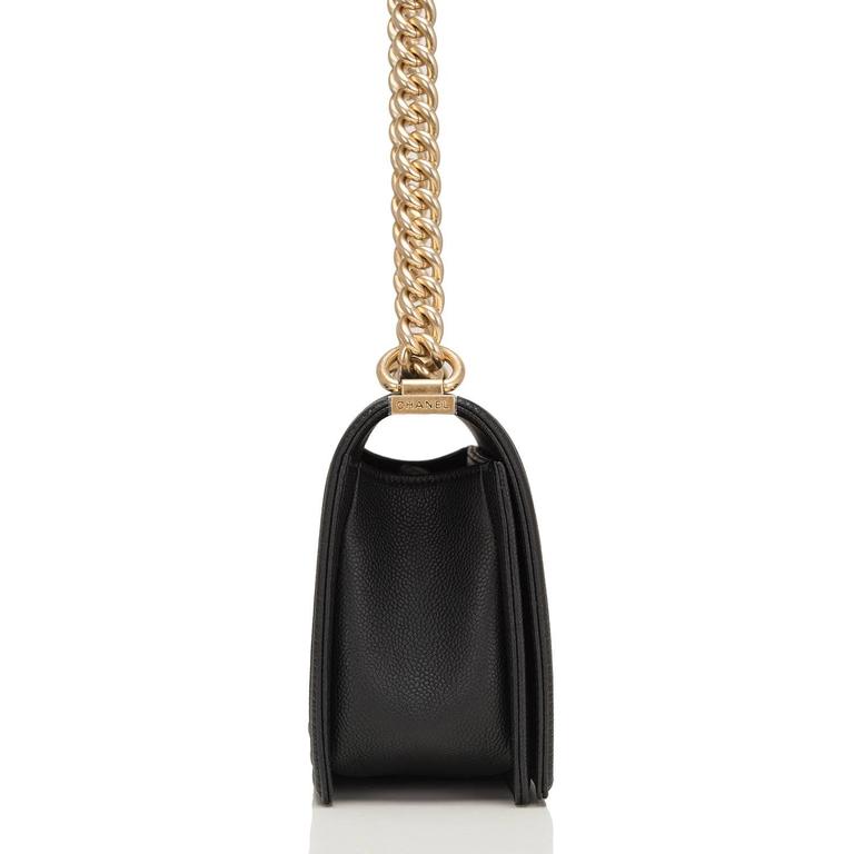 Chanel Black Quilted Caviar Medium Boy Bag For Sale at 1stDibs