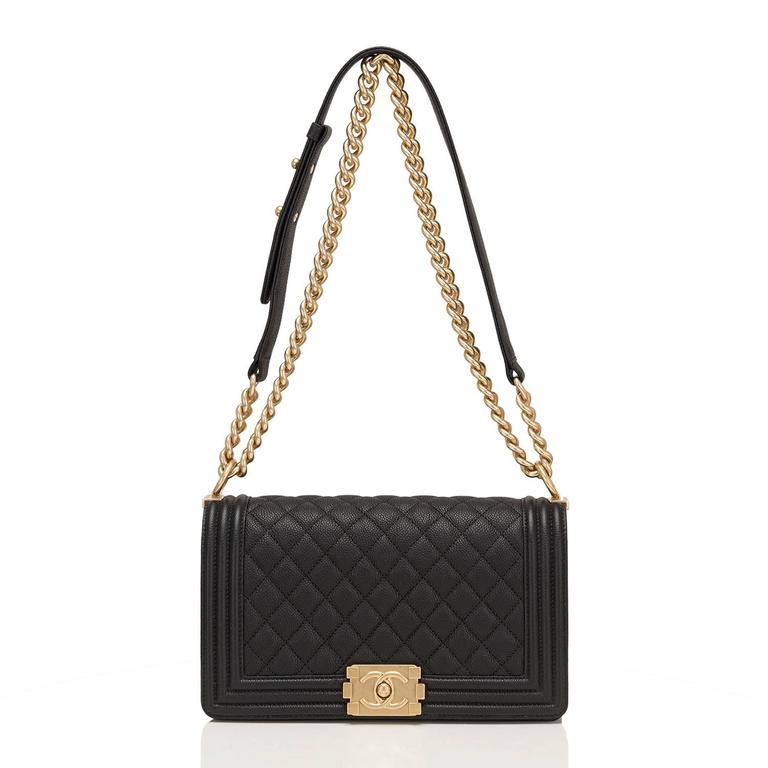 Chanel Black Quilted Caviar Medium Boy Bag For Sale at 1stDibs