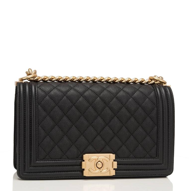 Chanel Black Quilted Caviar Medium Boy Bag For Sale at 1stDibs