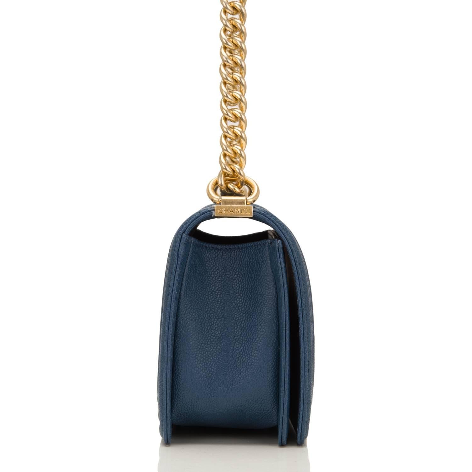 Black Chanel Dark Blue Caviar Medium Boy Bag For Sale