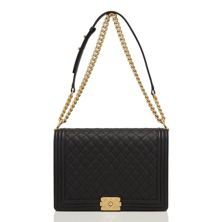 Chanel Black Quilted Caviar Large Boy Bag For Sale at 1stDibs