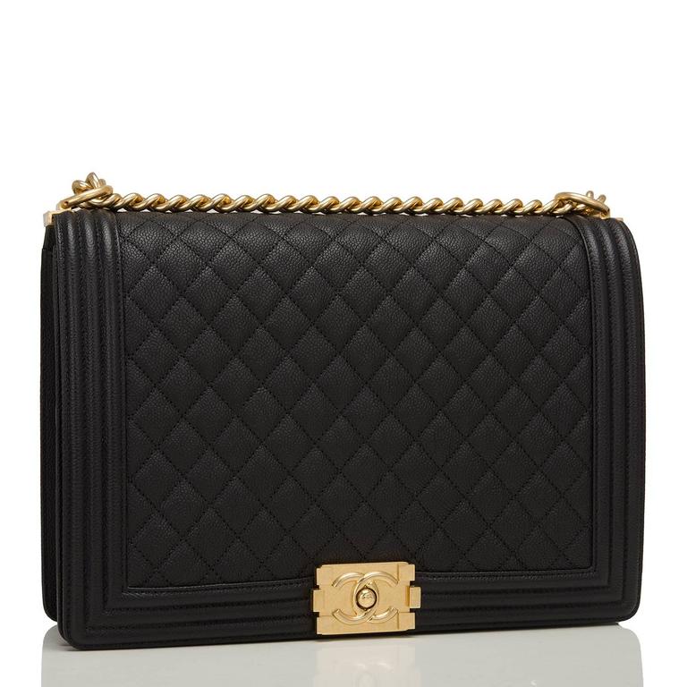 Chanel Black Quilted Caviar Large Boy Bag For Sale at 1stDibs