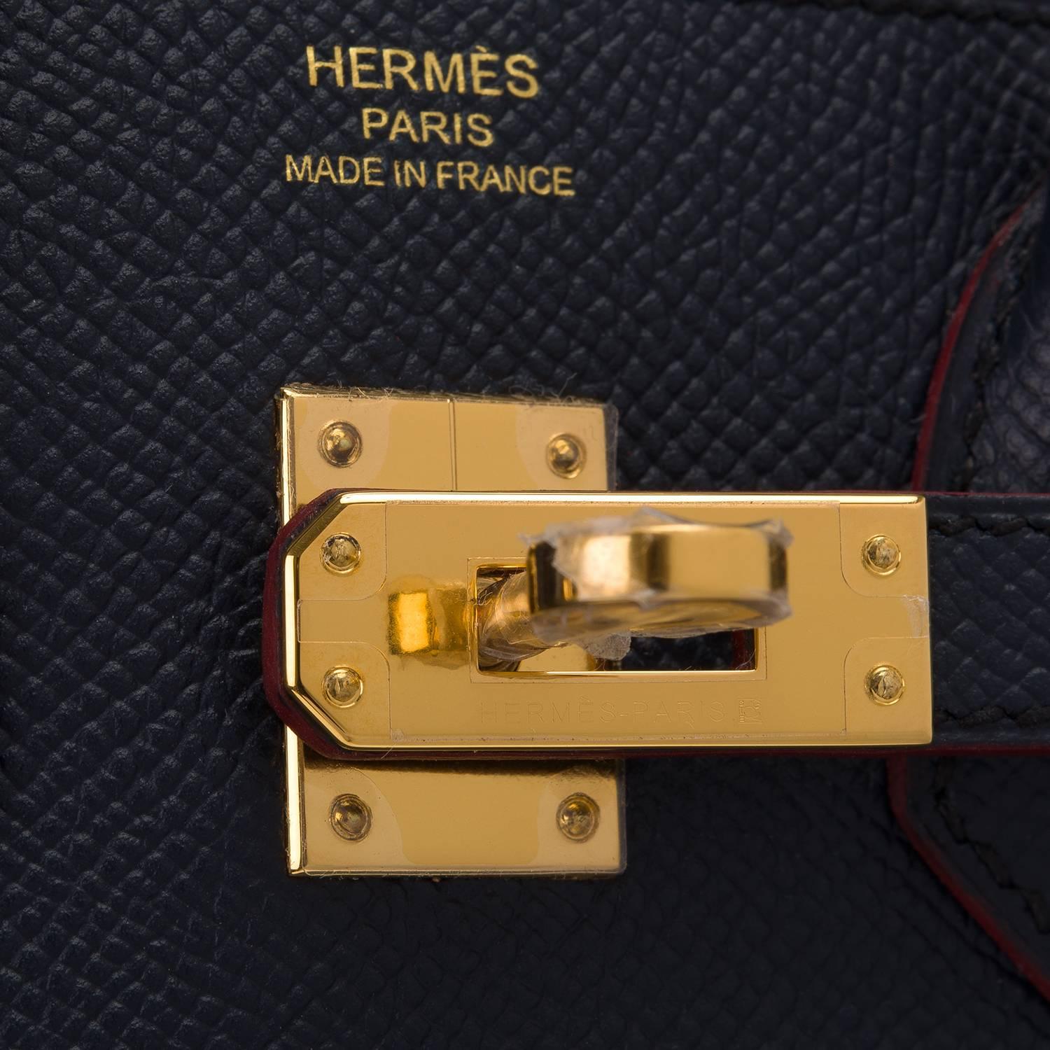 Women's Hermes Blue Indigo Contour Epsom Birkin 25cm Gold Hardware For Sale