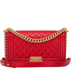 Chanel Red Quilted Lambskin Medium Boy Bag