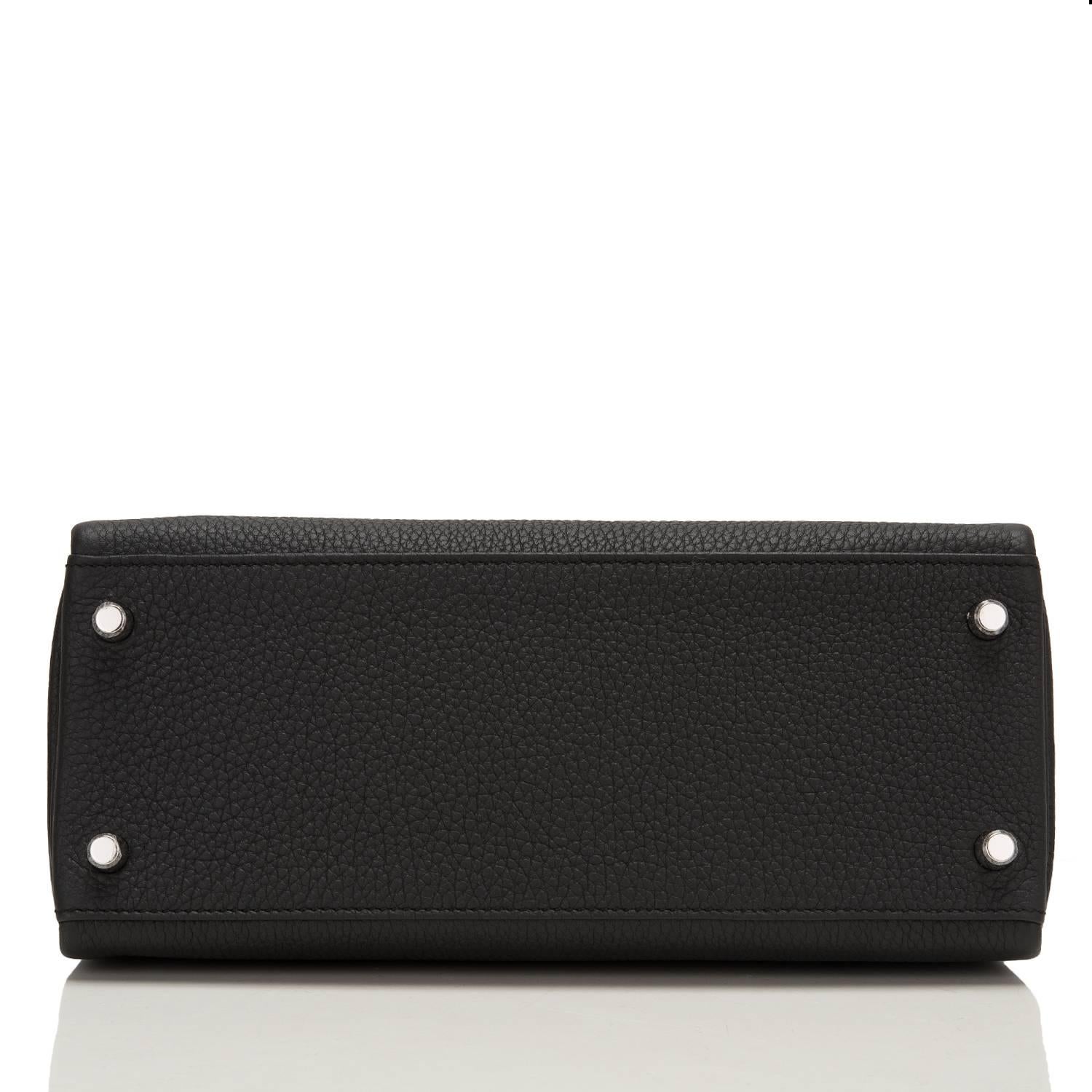 Hermes Black Togo Kelly 28cm Palladium Hardware For Sale 1