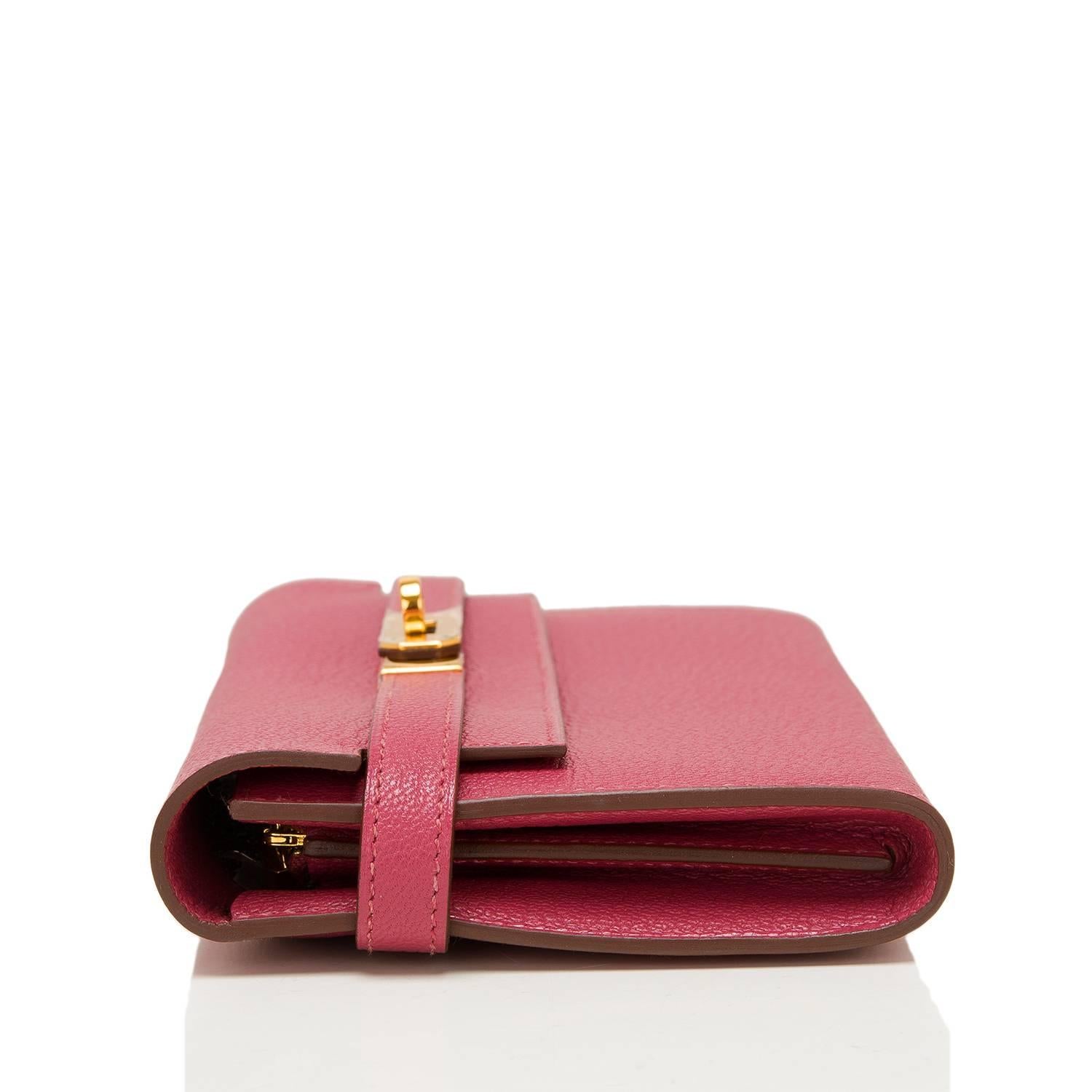 Pink Hermes Bois de Rose Chevre Kelly Long Wallet For Sale