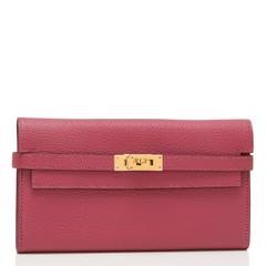 Hermes Bois de Rose Chevre Kelly Long Wallet