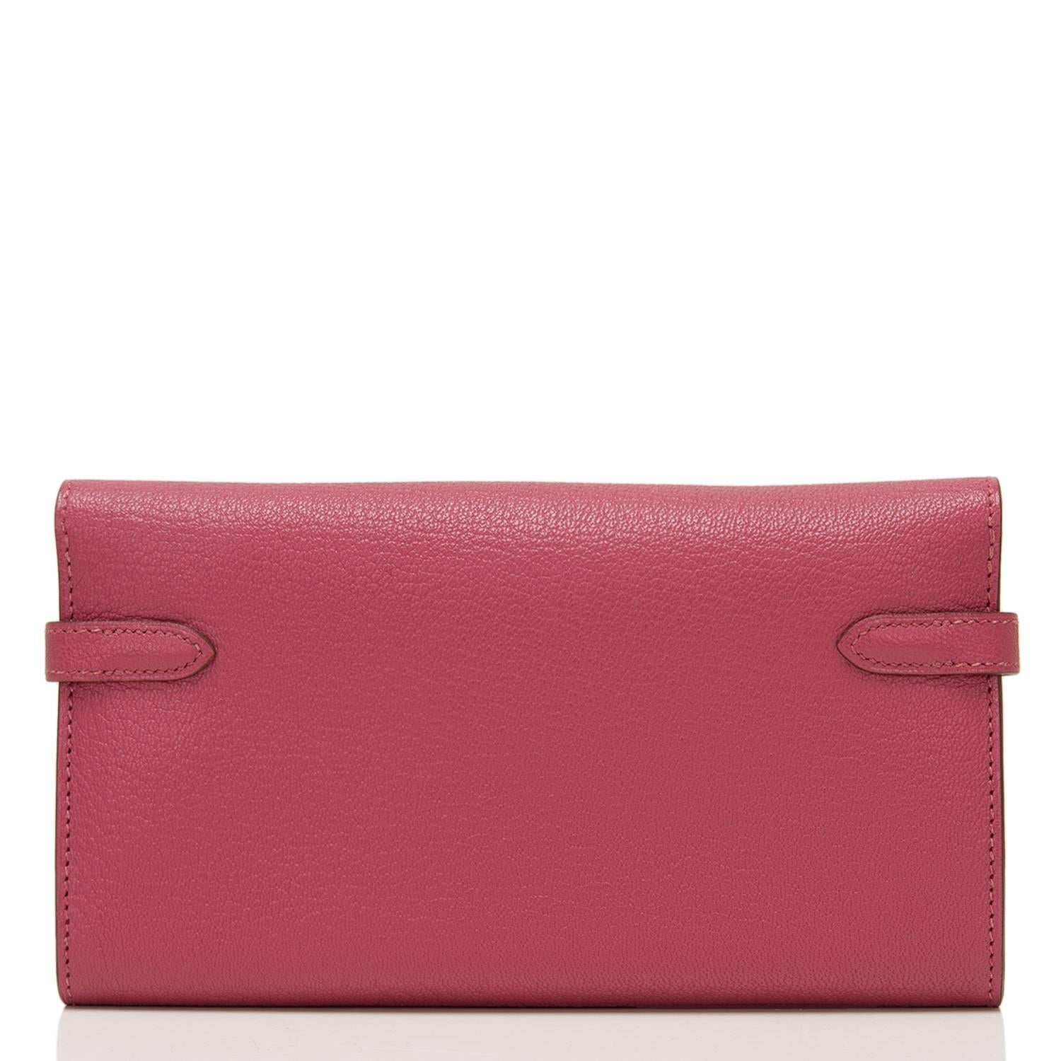 Hermes Bois de Rose Chevre Kelly Long Wallet In New Condition For Sale In New York, NY