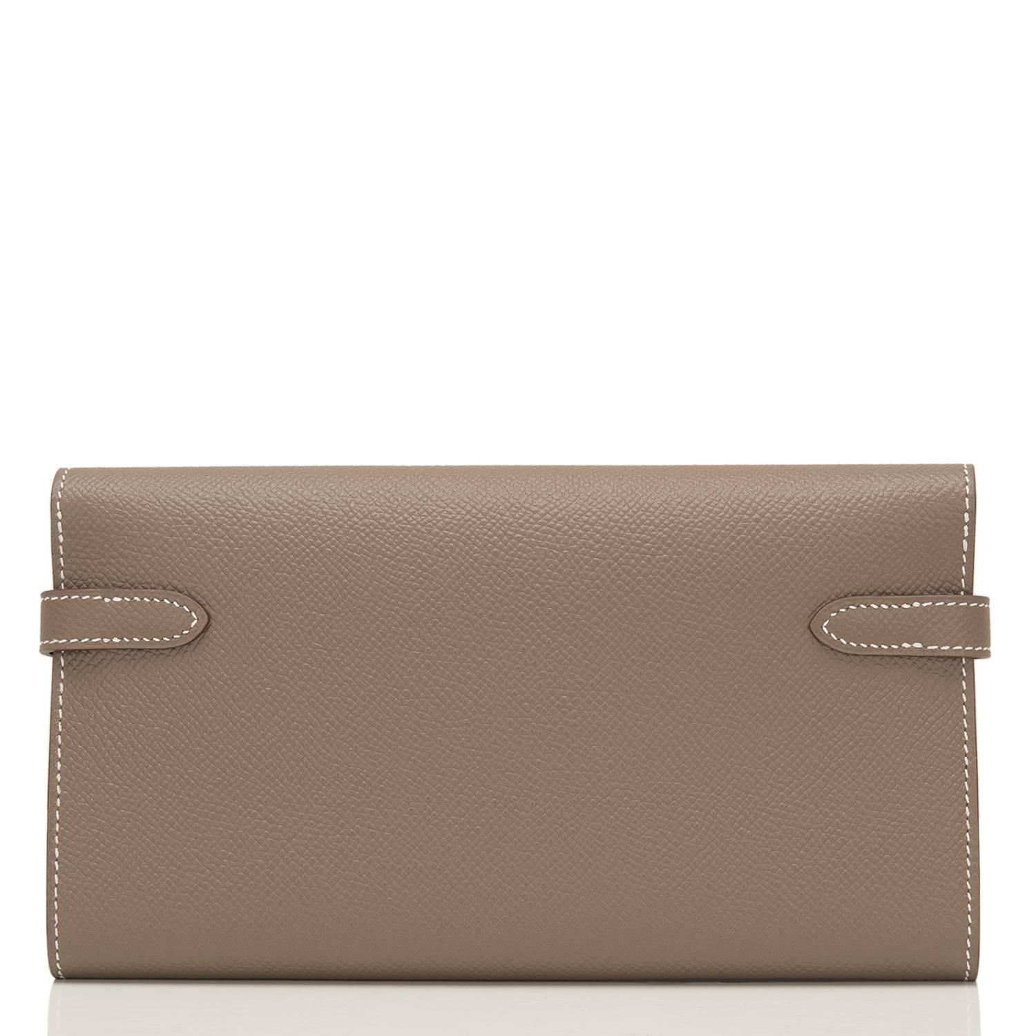 Hermes Etoupe Epsom Kelly Long Wallet In New Condition For Sale In New York, NY
