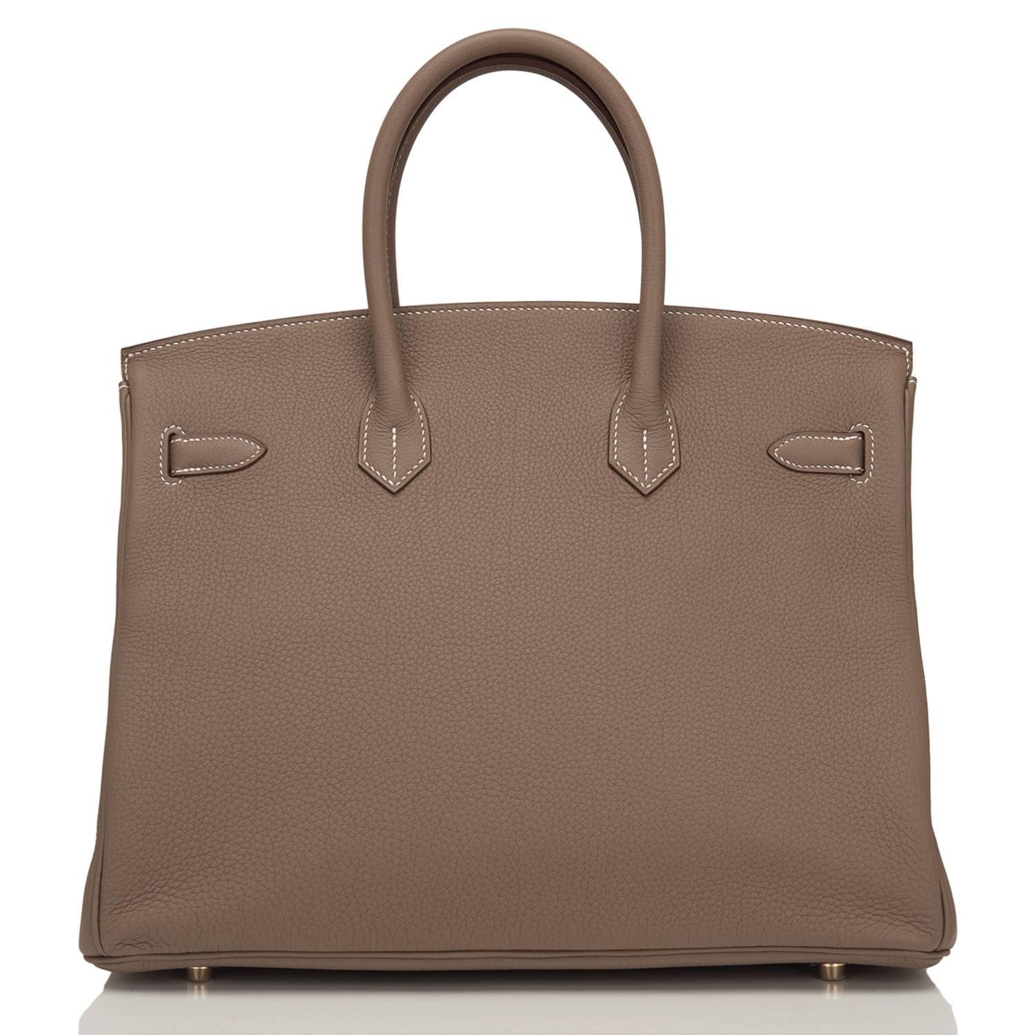 Hermes Etoupe Togo Leather 35cm Gold Hardware Birkin Bag In New Condition For Sale In New York, NY
