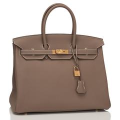 Hermes Etoupe Togo Leather 35cm Gold Hardware Birkin Bag