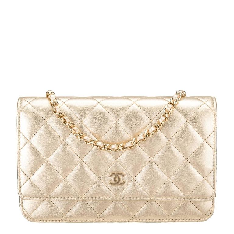 Chanel Gold Quilted Lambskin Classic Wallet On Chain (WOC) at