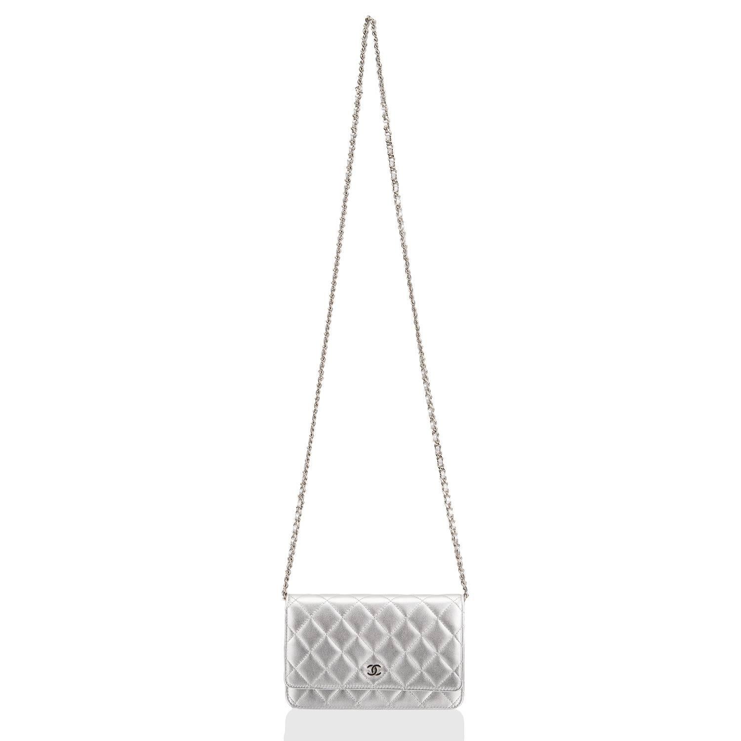 Chanel Silver Quilted Lambskin Wallet On Chain (WOC) 1
