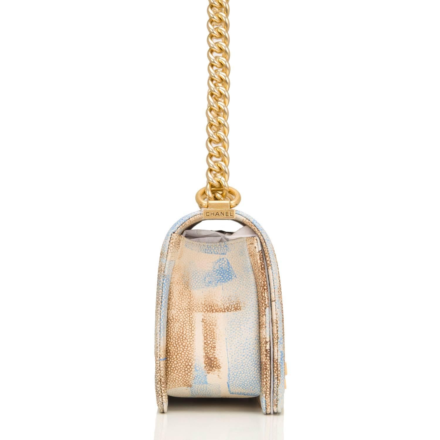 Beige Chanel Watercolor Printed Caviar Medium Boy Bag