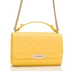 Chanel Yellow Caviar Medium Label Click Flap Bag NEW