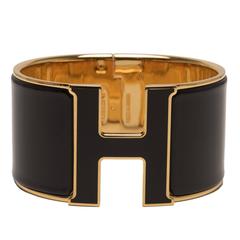 Hermes Black With Black Lacquer H Clic Clac H Extra Wide Enamel Bracelet PM