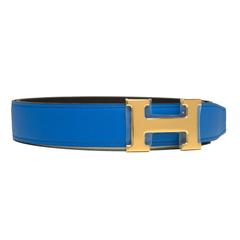 Hermes 32mm Reversible Prunoir/Blue Hydra Constance H Belt 95cm Gold Buckle