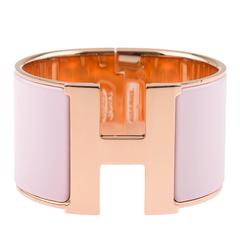 Hermes Clic Clac H Rose Dragee Extra Wide Enamel Bracelet PM