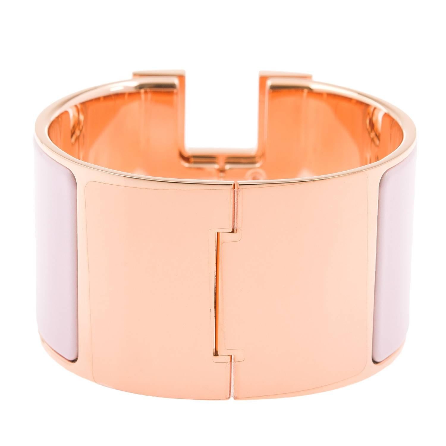 Hermes Clic Clac H Rose Dragee Extra Wide Enamel Bracelet PM In New Condition In New York, NY