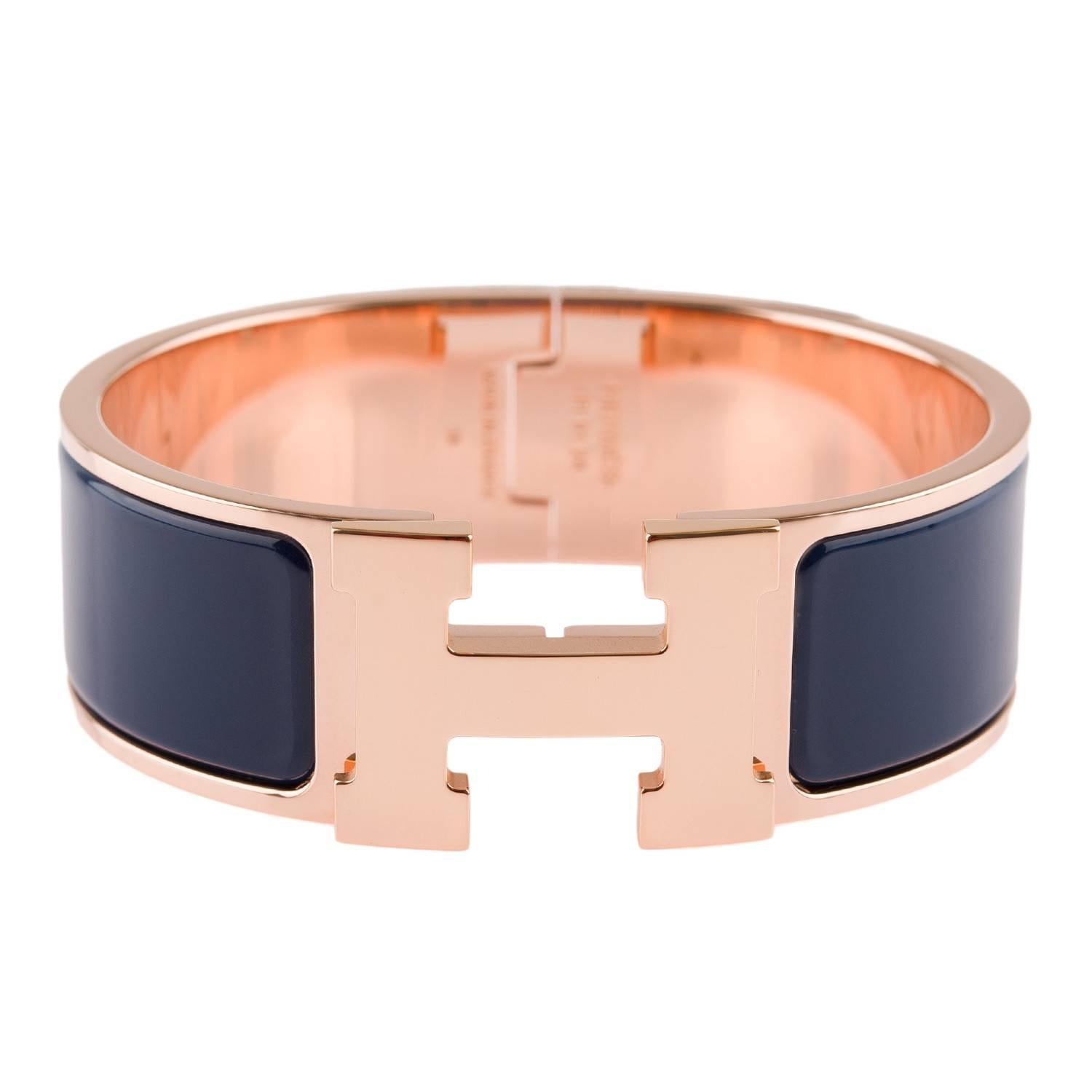 Hermes Bleu Biarritz Enamel H Clic Clac H Wide Enamel Bracelet PM