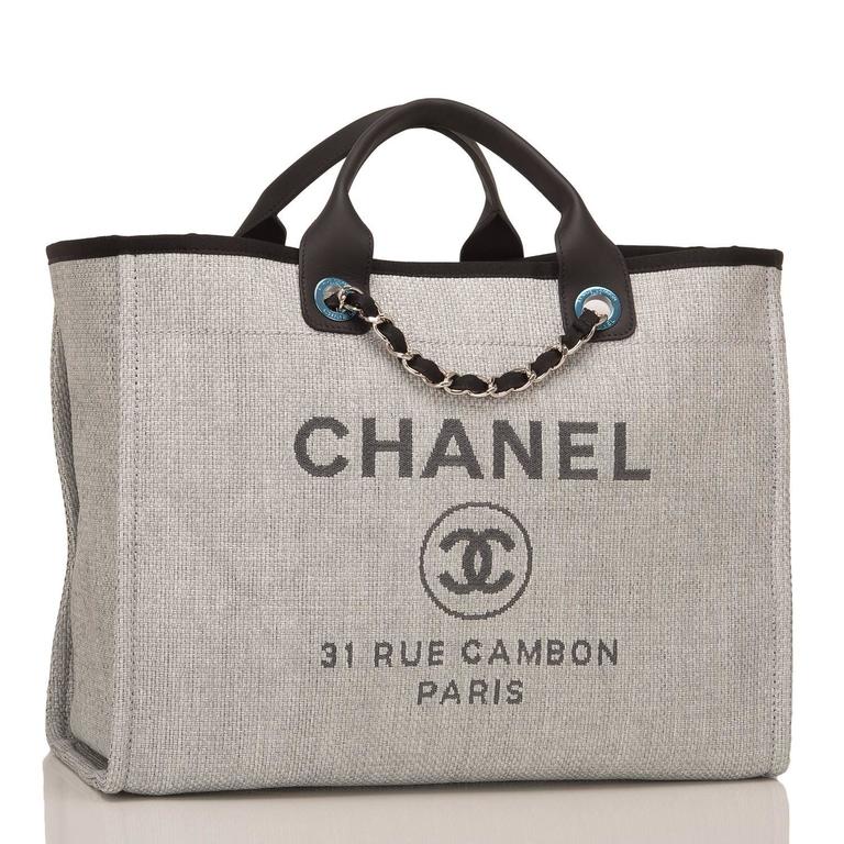 Chanel Grey Canvas Large Deauville Shopping Tote at 1stDibs