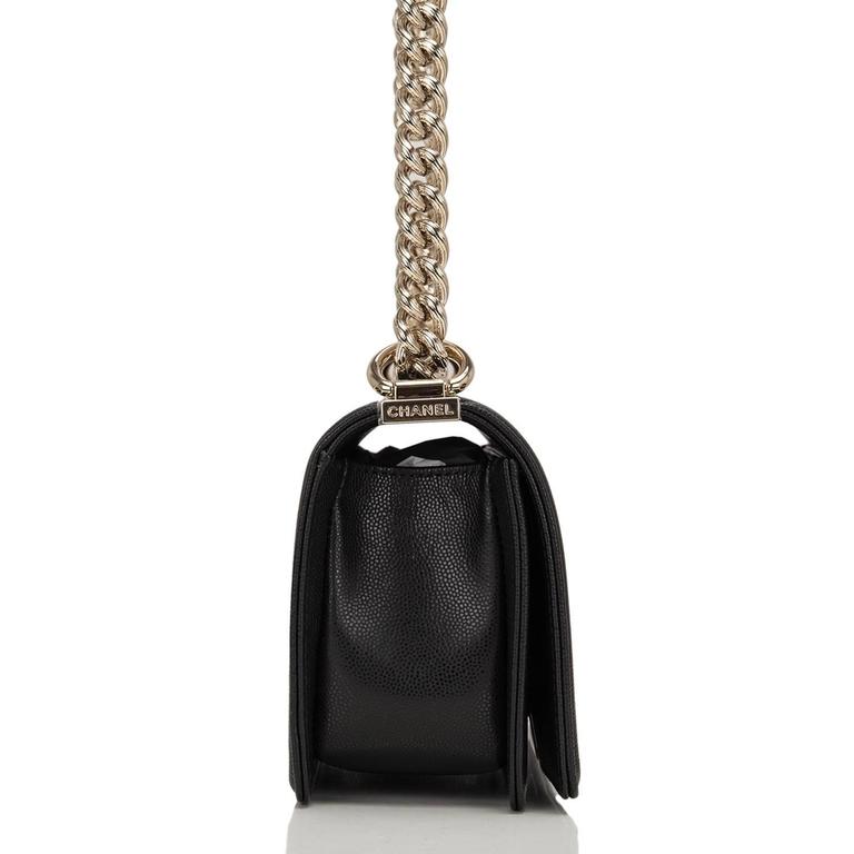 Chanel Black Quilted Caviar Small Boy Bag For Sale at 1stDibs