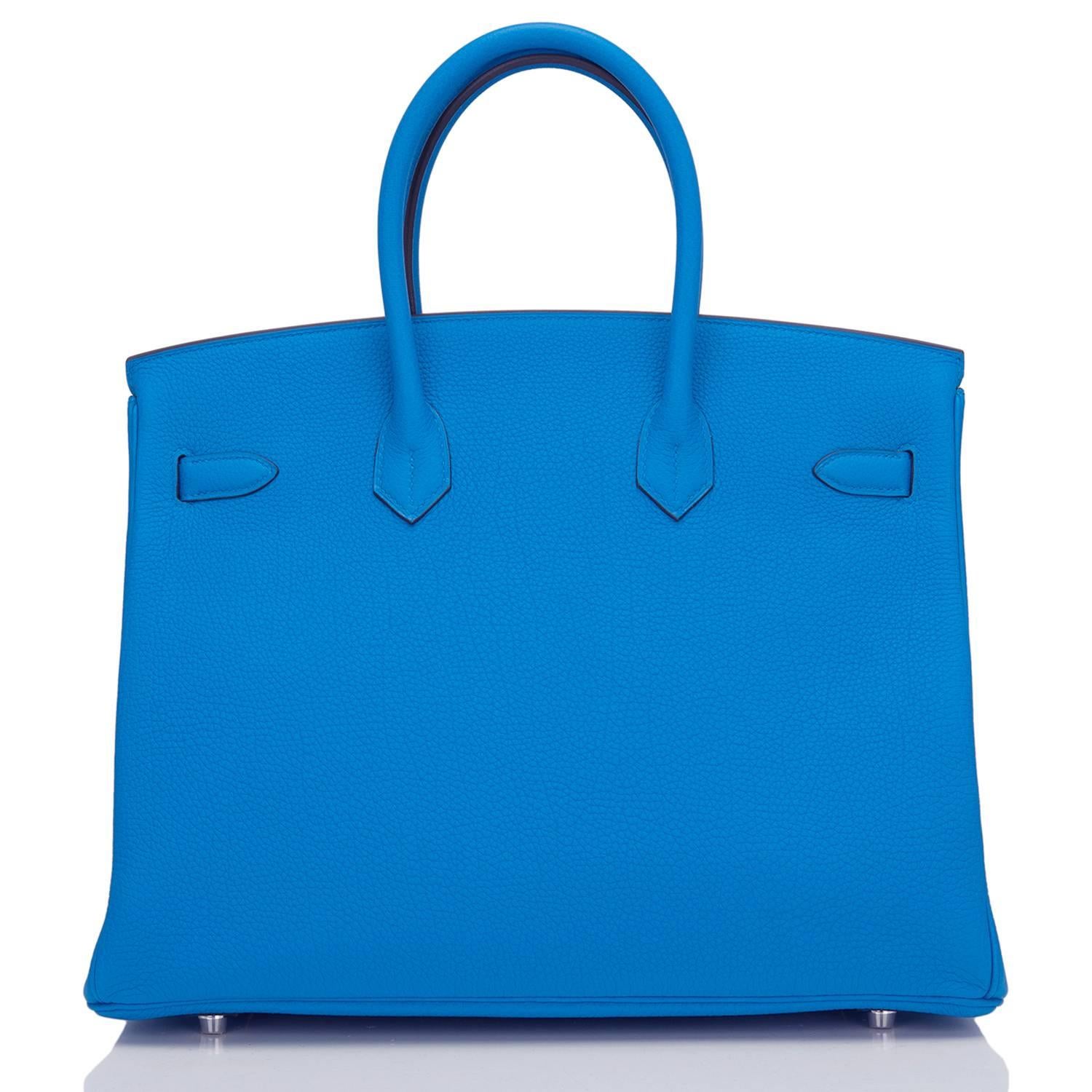 Hermes Bleu Zanzibar Verso Togo Birkin 35cm Palladium Hardware In New Condition In New York, NY