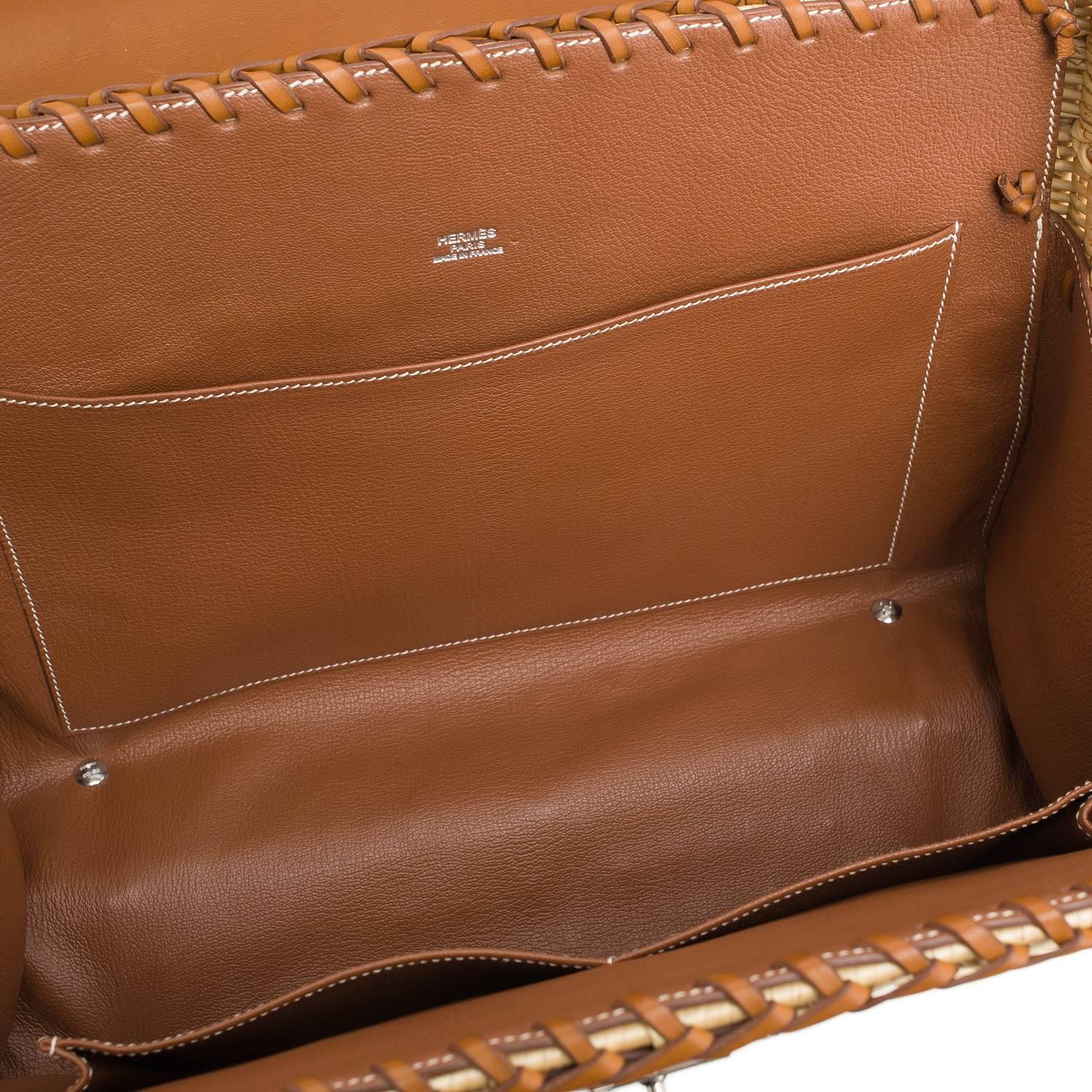 Women's Hermes Wicker and Barenia Leather Kelly Picnic Bag 35cm Palladium Hardware