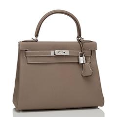 Hermes Etoupe Togo Retourne 28cm Palladium Hardware Kelly Bag