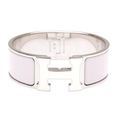 Hermes Rose Nymph & White Lacquer Enamel H Clic Clac H Wide Enamel Bracelet PM