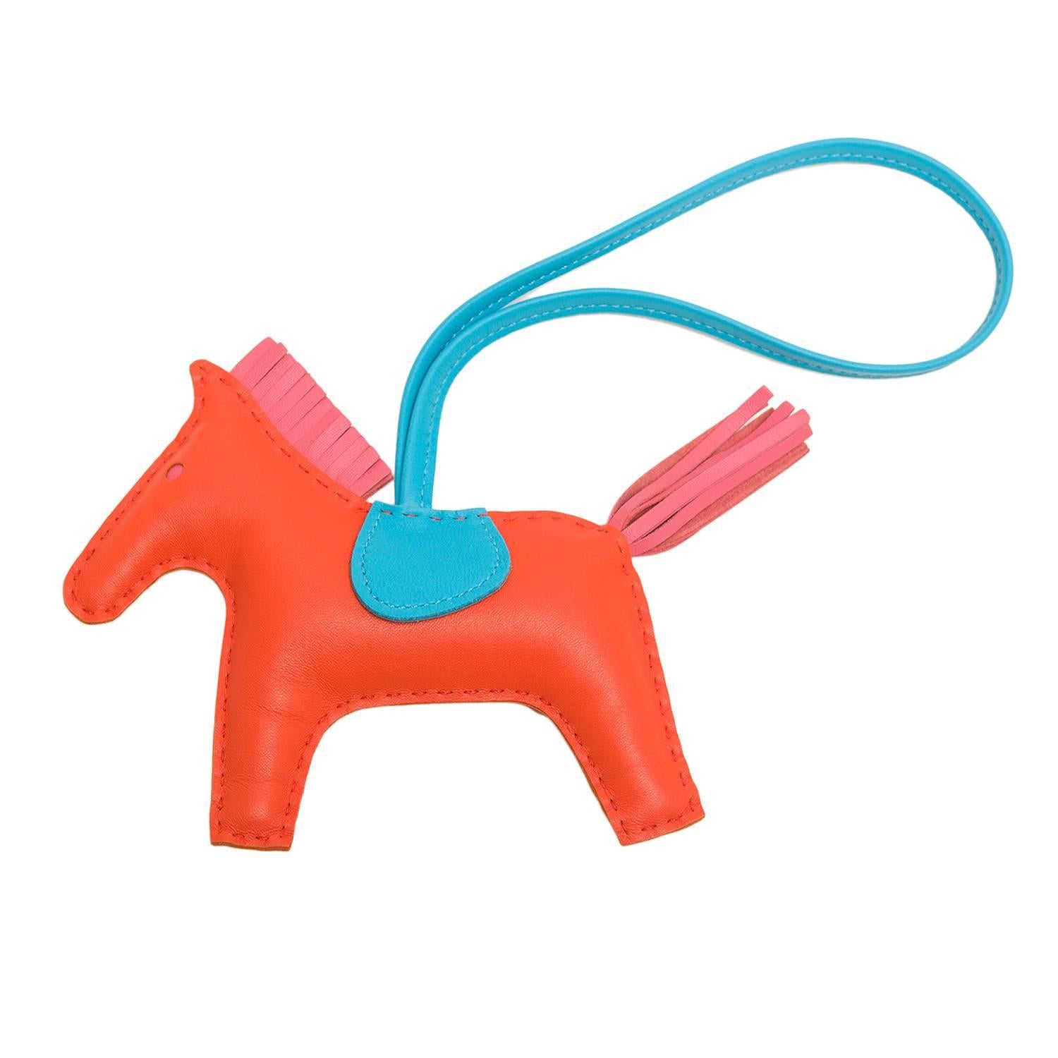 Hermes Orange Poppy Horse Rodeo Bag Charm MM For Sale