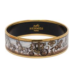 Vintage Hermes "Horse and Carriage" Printed Enamel Wide Bracelet PM (65)