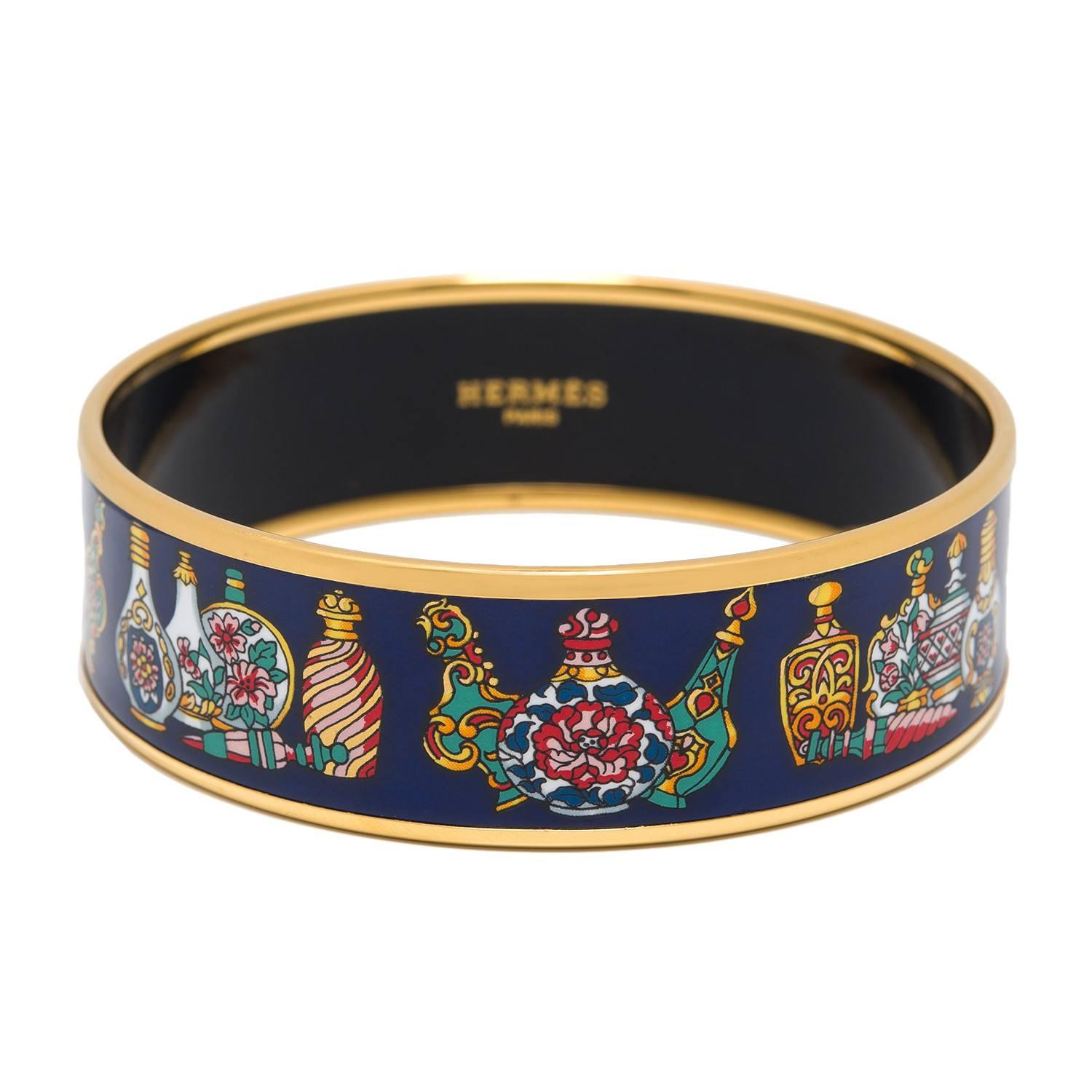 Hermes "Flacons" Wide Printed Enamel Bracelet GM (70) For Sale