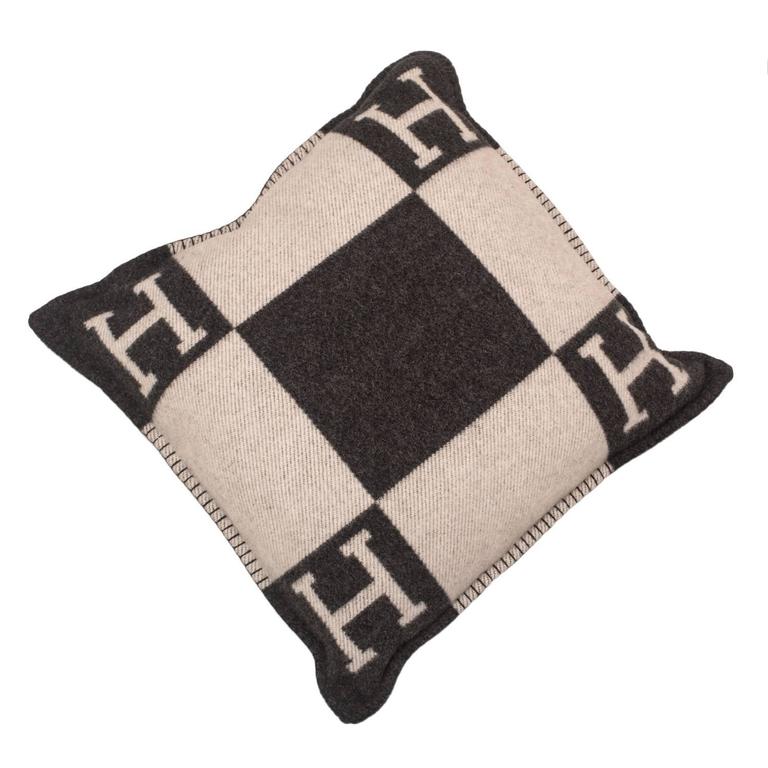 Hermes "Avalon" Ecru and Dark Grey Signature H Cushion PM Set of two at